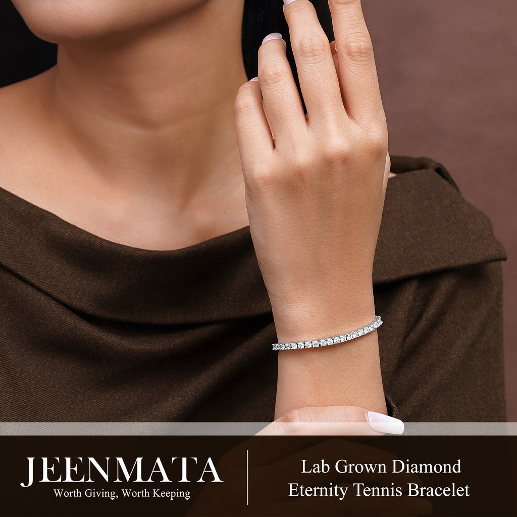 JeenMata 3 Carat Lab Grown Diamond Tennis Bracelets - 18K White Gold Plating for Women Eternity Design Bracelet
