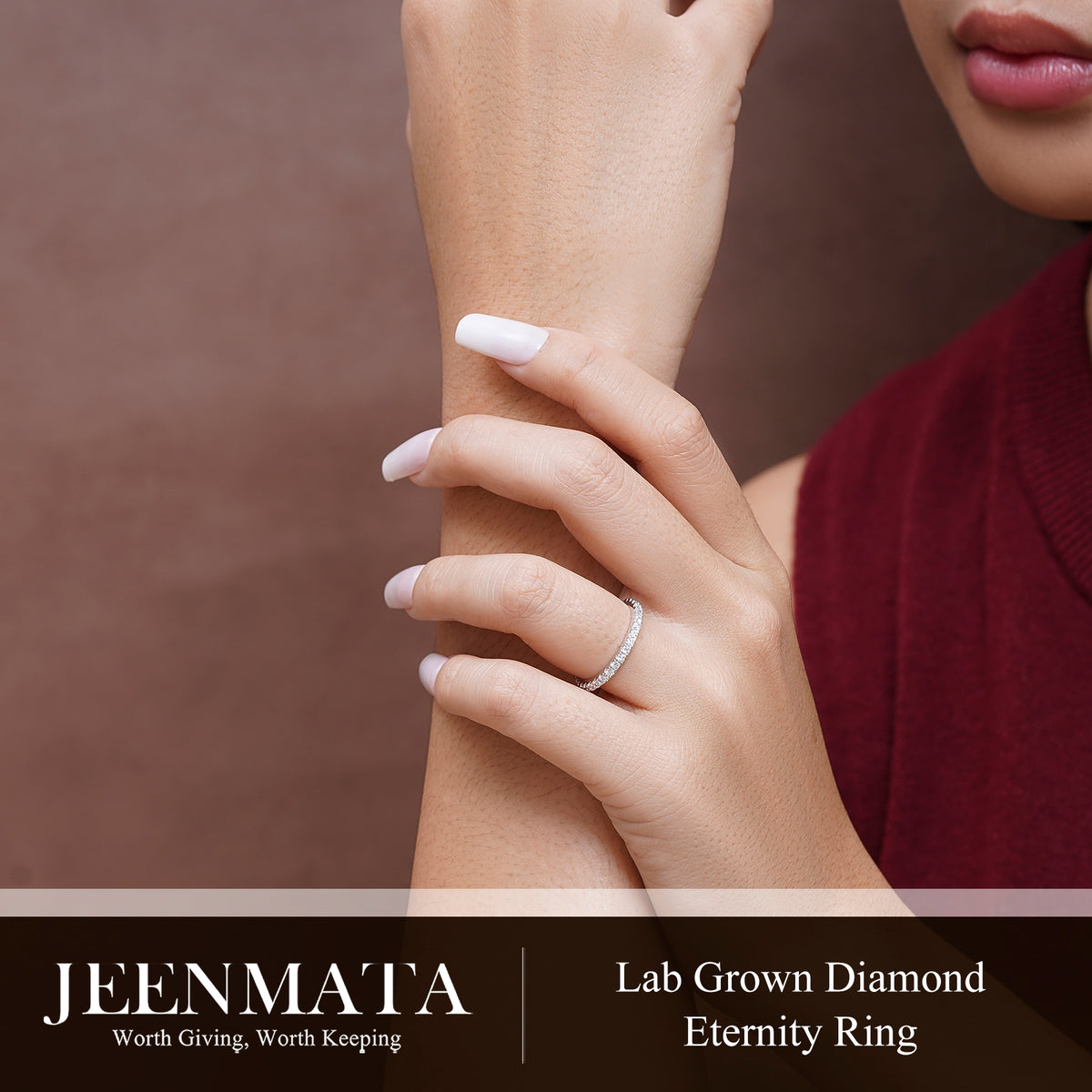 JeenMata Lab Grown Diamond Eternity Ring - Timeless Promise Gift for Women - in 18K White Gold Plating Wedding Rings