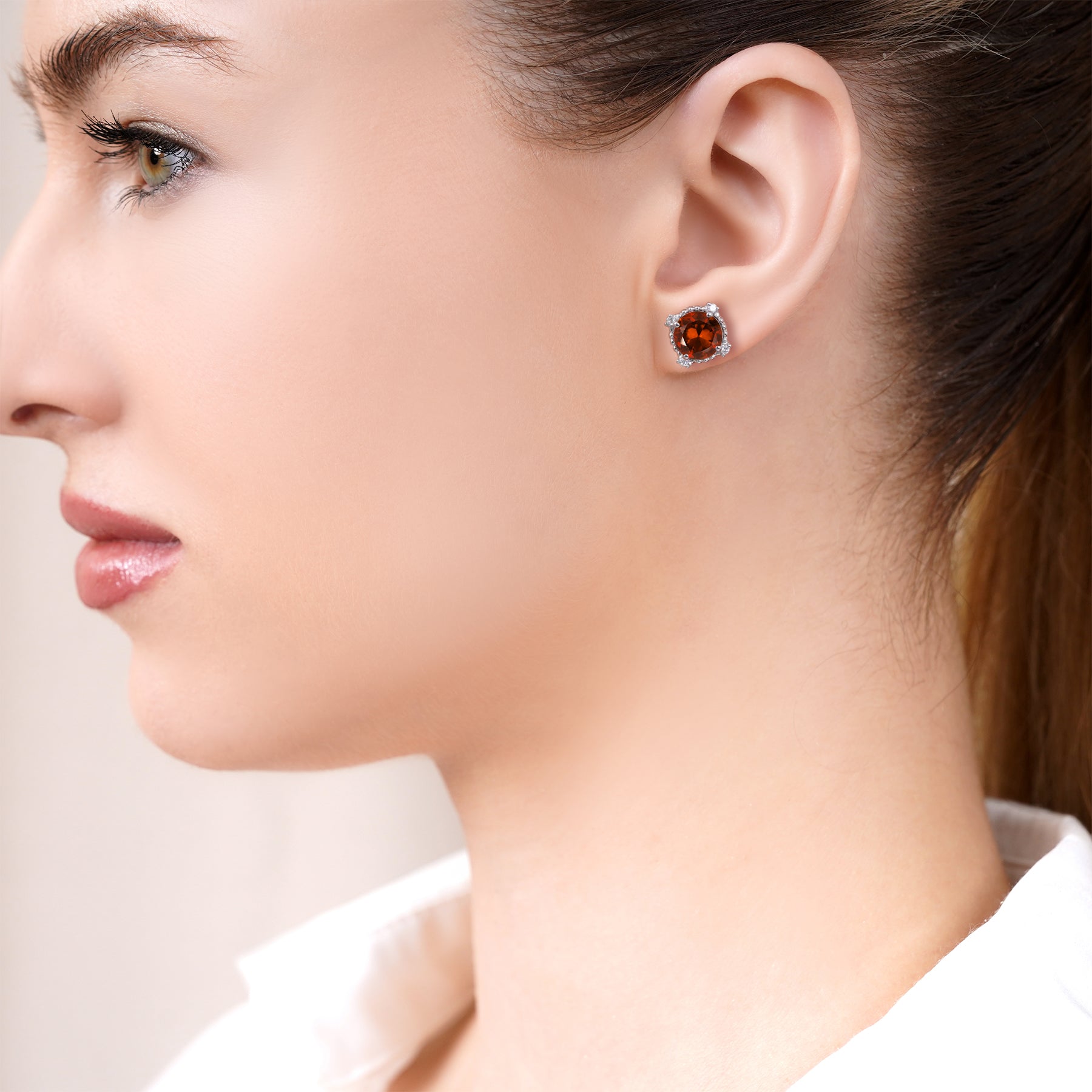 JeenMata 3.5 Carat Round Cut January Birthstone Stud Earrings - Halo Milgrain Earrings in 18K White Gold Plating for Women