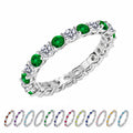 JeenMata 3.5 Carat Round Cut May Birthstone - Multicolor Eternity Wedding Band - Emerald & Cubic Zirconia Rings in 18K White Gold Plating for Women