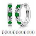 JeenMata 2 Carat May Birthstone - Emerald & Cubic Zirconia Hoop Earrings - Multicolor Birthstone Earrings in 18K White Gold Plating for Women