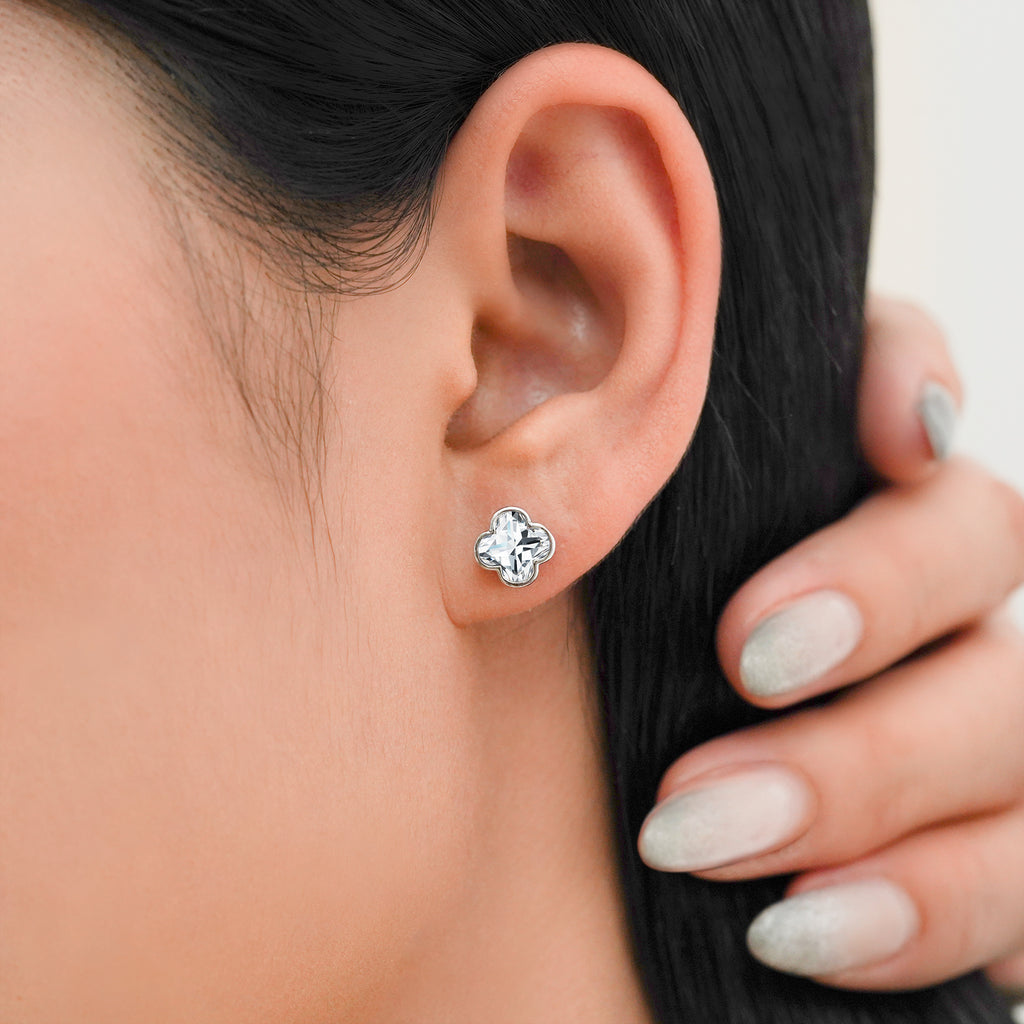 JeenMata 2 Carat Danity Flower Moissanite Stud - Floral Cut Earrings in 18K White Gold Plating for Women