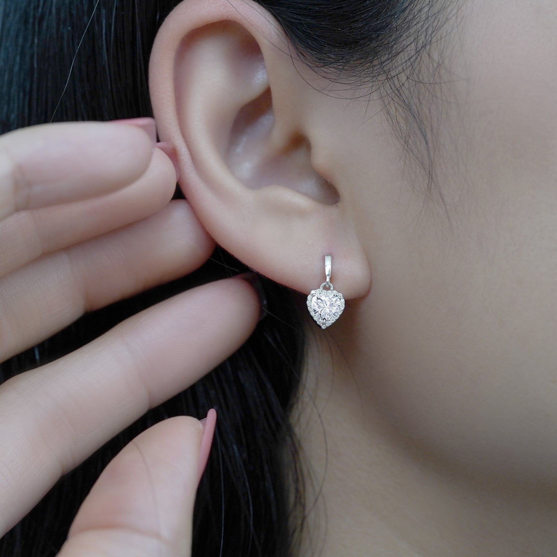 JeenMata Forever Heart 1.25 Carat - Moissanite - April Earrings in 18K White Gold Plating over Silver