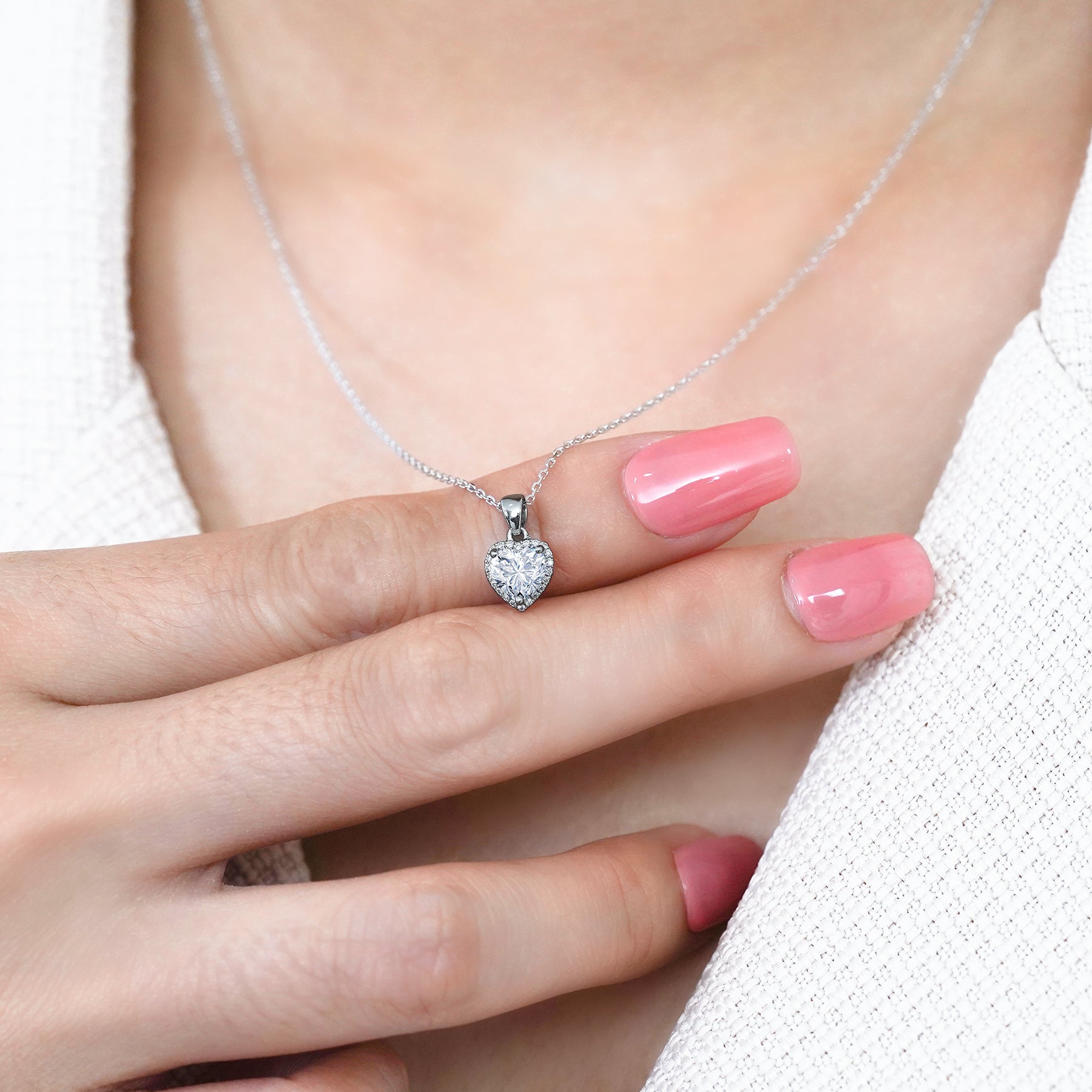 JeenMata Forever Heart 1 Carat - Moissanite - April Pendant Necklace in 18K White Gold Plating over Silver