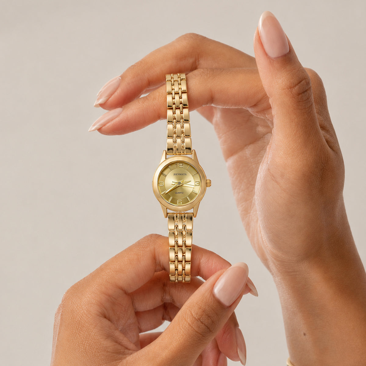 JeenMata Women's All-Gold Classic Watch - Champagne Gold Dial with Crystal Indices, Stainless Steel Bracelet, Water Resistant Quartz Watch