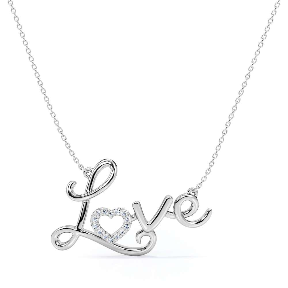 Enchanting Love Real Diamond Pendant Necklace in 18K White Gold over Silver