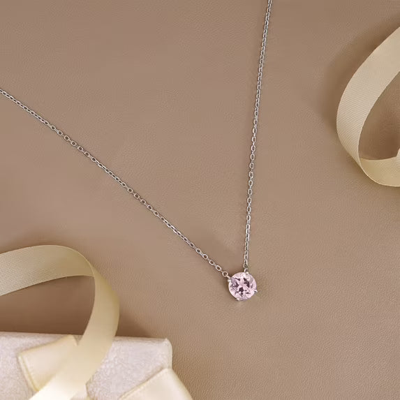 JeenMata 2 Carat October Birthstone Necklace for Women, Pink Tourmaline Solitaire Pendant in 18K White Gold Plated, Birthday Anniversary Wedding Gift for Girlfriend Wife, Her, Woman, Teen