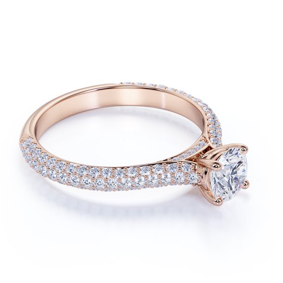 JeenMata 1.75 Carat Round Cut Moissanite Engagement Ring - Classic Engagement Ring - Cluster Ring - 18k Rose Gold Over Silver