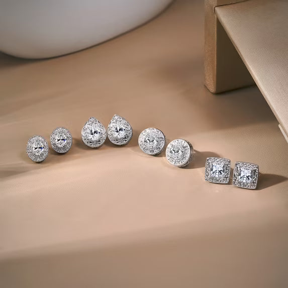 JeenMata 2 Carat Moissanite Princess Cut Stud Earring Classic Square Design - in 18K White Gold Plating for Women Earrings