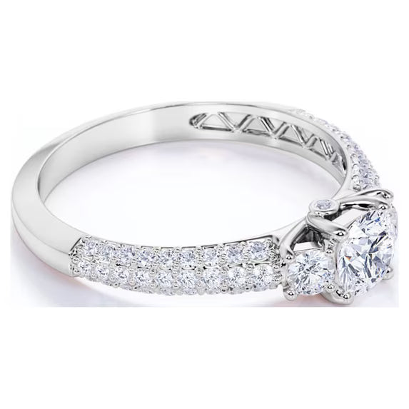 JeenMata 1 Carat Round Cut Lab Grown Diamond Classic Three Stones Engagement Ring - Vintage Style Micro Pave Wedding Ring in 18K White Gold Plating for Women