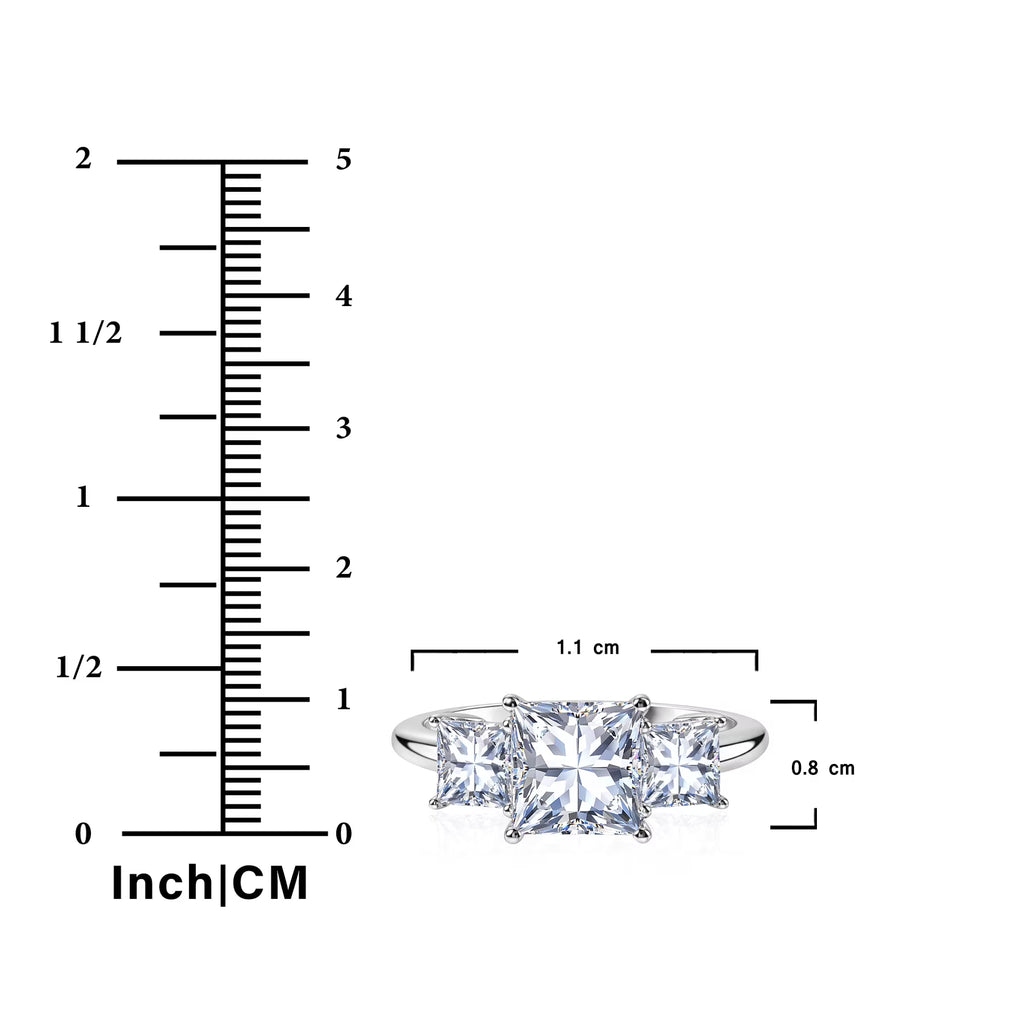 JeenMata 3.75 Carat Princess Cut Moissanite Rings - Three Stone Engagement Rings in 18K White Gold Plating for Women