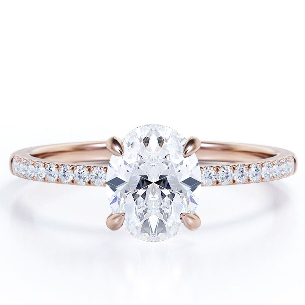 Pave 1.50 Carat Oval Cut Moissanite Engagement Ring