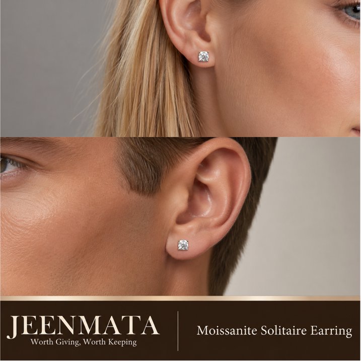 JeenMata 2 Carat Cushion Solitaire Moissanite Stud Earrings for Women, Earrings for Men, 18K White Gold Plated, Hypoallergenic Earrings, D VS1, Stud Earring for Woman, Jewelry, Gift, Earrings