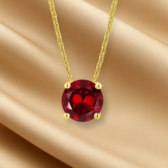 JeenMata 1.75 Carat Garnet - January Birthstone Solitaire Pendant Necklace in 18K Yellow Gold Plated, Female, Adult