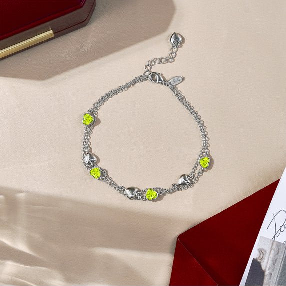 JeenMata 3 Carat August Birthstone Heart Bracelet - Double Heart Bracelet in 18K White Gold Plating for Women