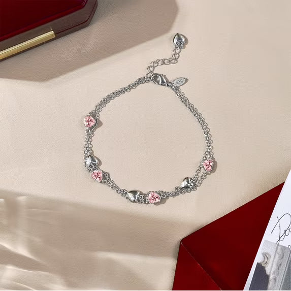 JeenMata 3 Carat October Birthstone Heart Bracelet - Double Heart Bracelet in 18K White Gold Plating for Women