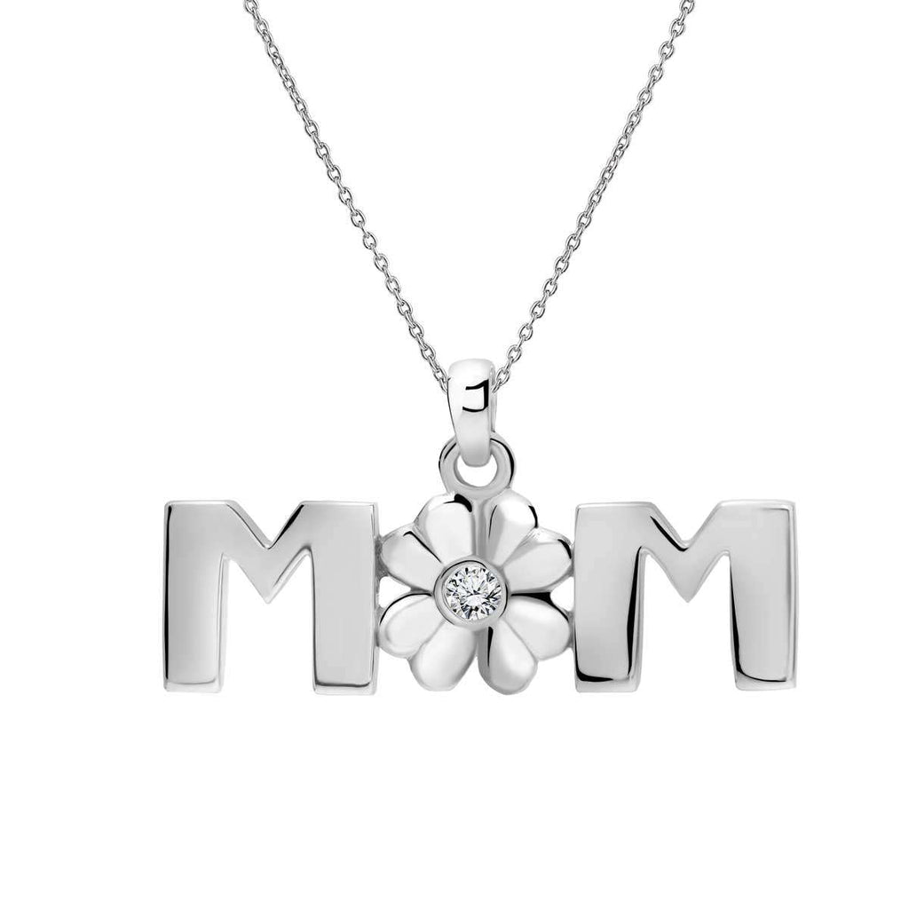 Four-Leaf Clover Mom Certified Lab Diamond Necklace in 18K White Gold over Silver