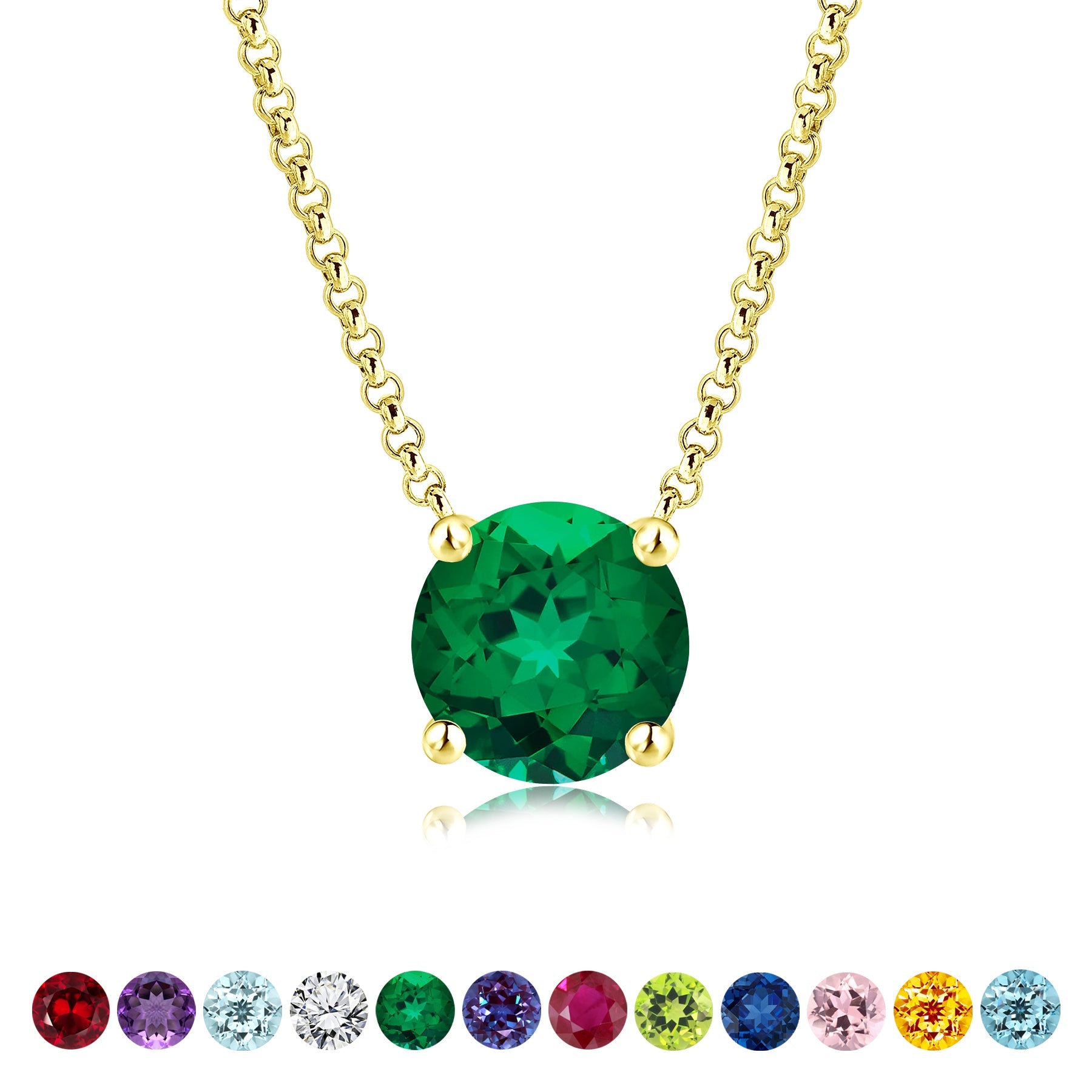 JeenMata 1 Carat Emerald - May Birthstone Solitaire Pendant Necklace in 18K Yellow Gold Plated, Female, Adult