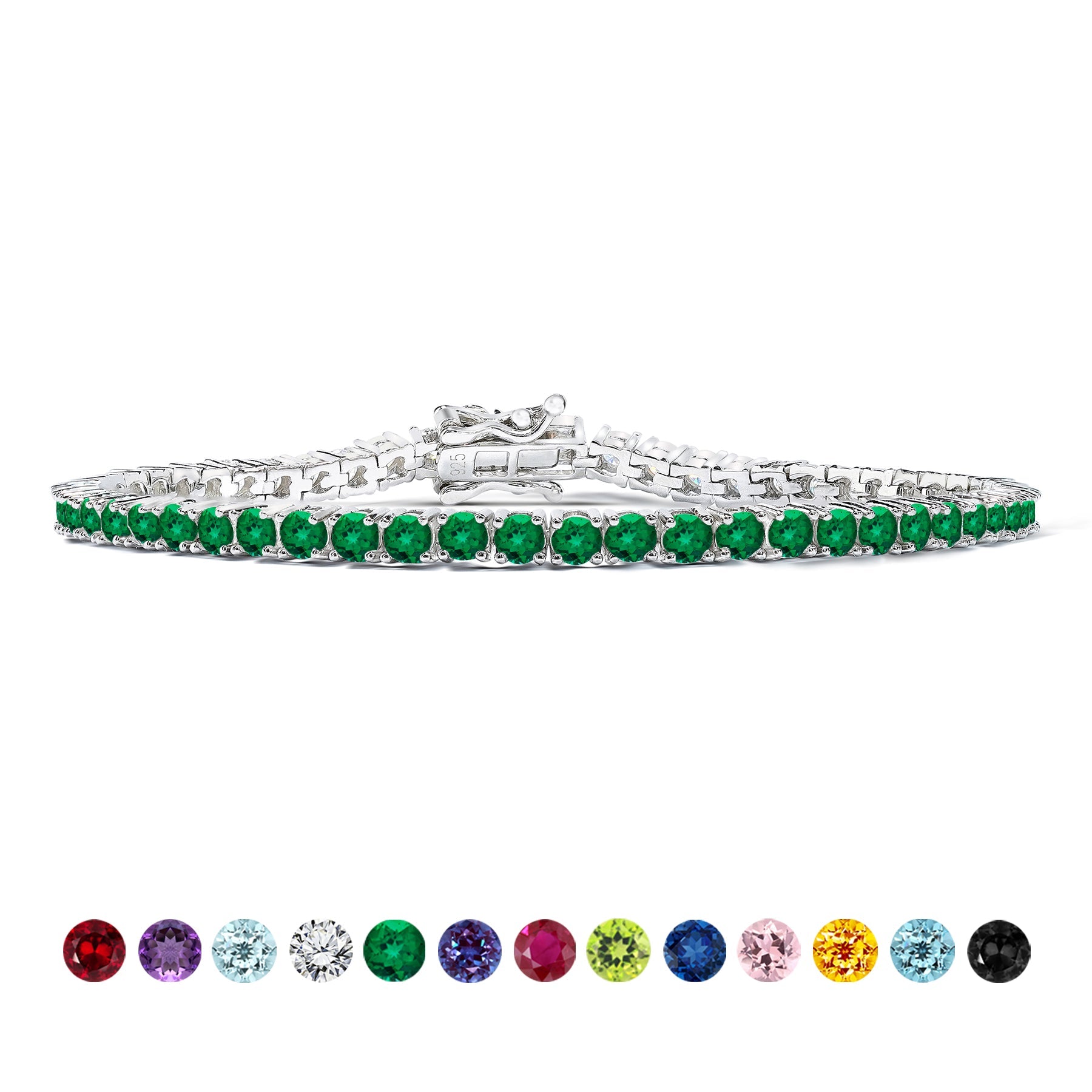 Classic 5.5 TCW Round Cut May - Emerald - Birthstone Tennis Bracelet Eternity Design - White Gold Plating, Female, Adult