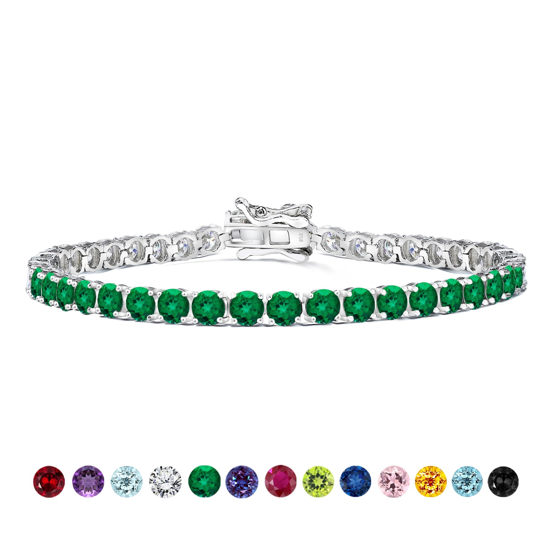 11 TCW Round Cut May - Emerald - Birthstone Tennis Bracelet for Women in Eternity Design - White Gold Plating, Female, Adult