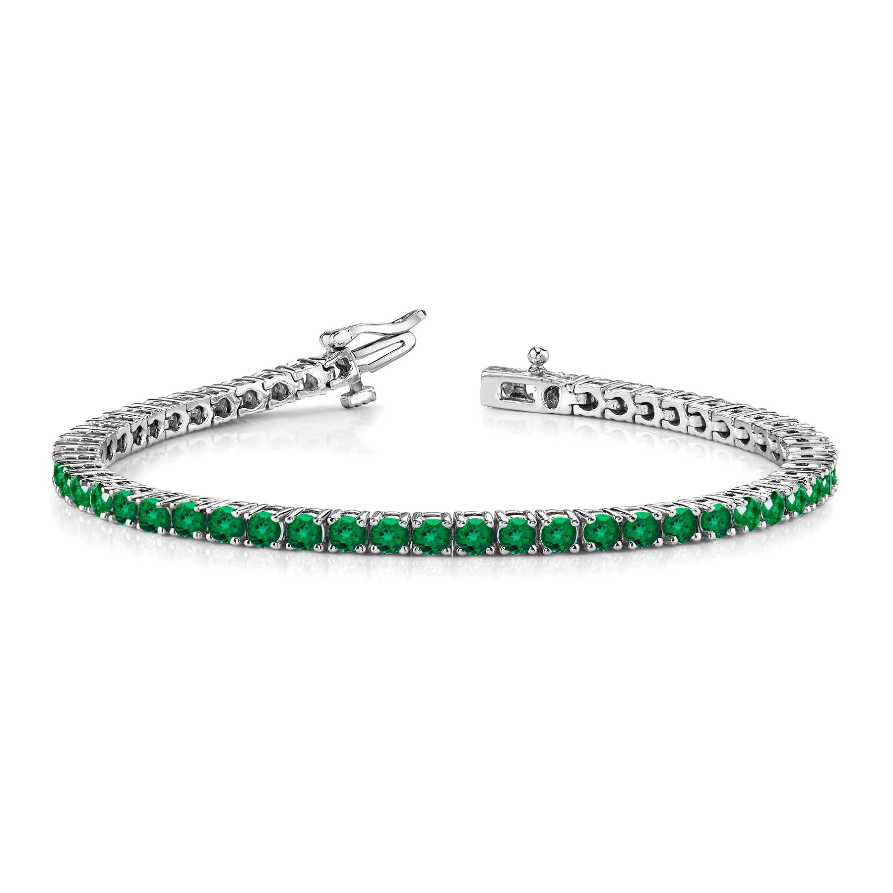 11 TCW Round Cut May - Emerald - Birthstone Tennis Bracelet for Women in Eternity Design - White Gold Plating, Female, Adult