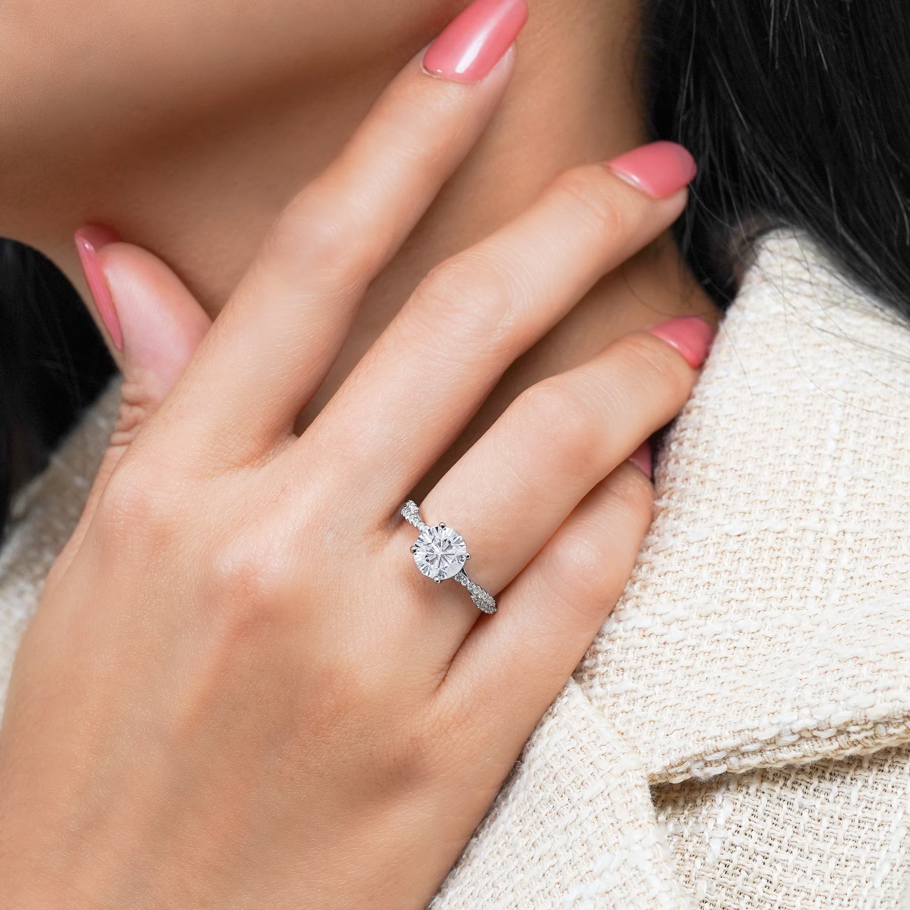 JeenMata 2 Carat infinity Round cut Moissanite Engagement Ring in 18K White Gold Plating for Women