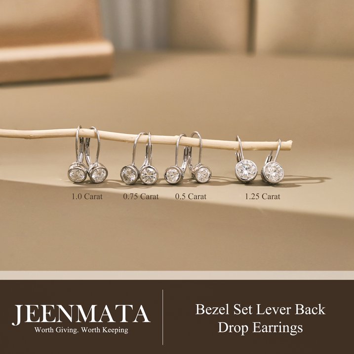 JeenMaJeenMata 0.75 Carat Lab Grown Diamond Bezel Set Leverback Drop Earring - in 18K White Gold Plating Earrings for Women, Gift for Girlfriend, Mother, Herta 0.75 Carat Lab Grown Diamond Bezel Set Leverback Drop Earrings 18K White Gold Plating for Women
