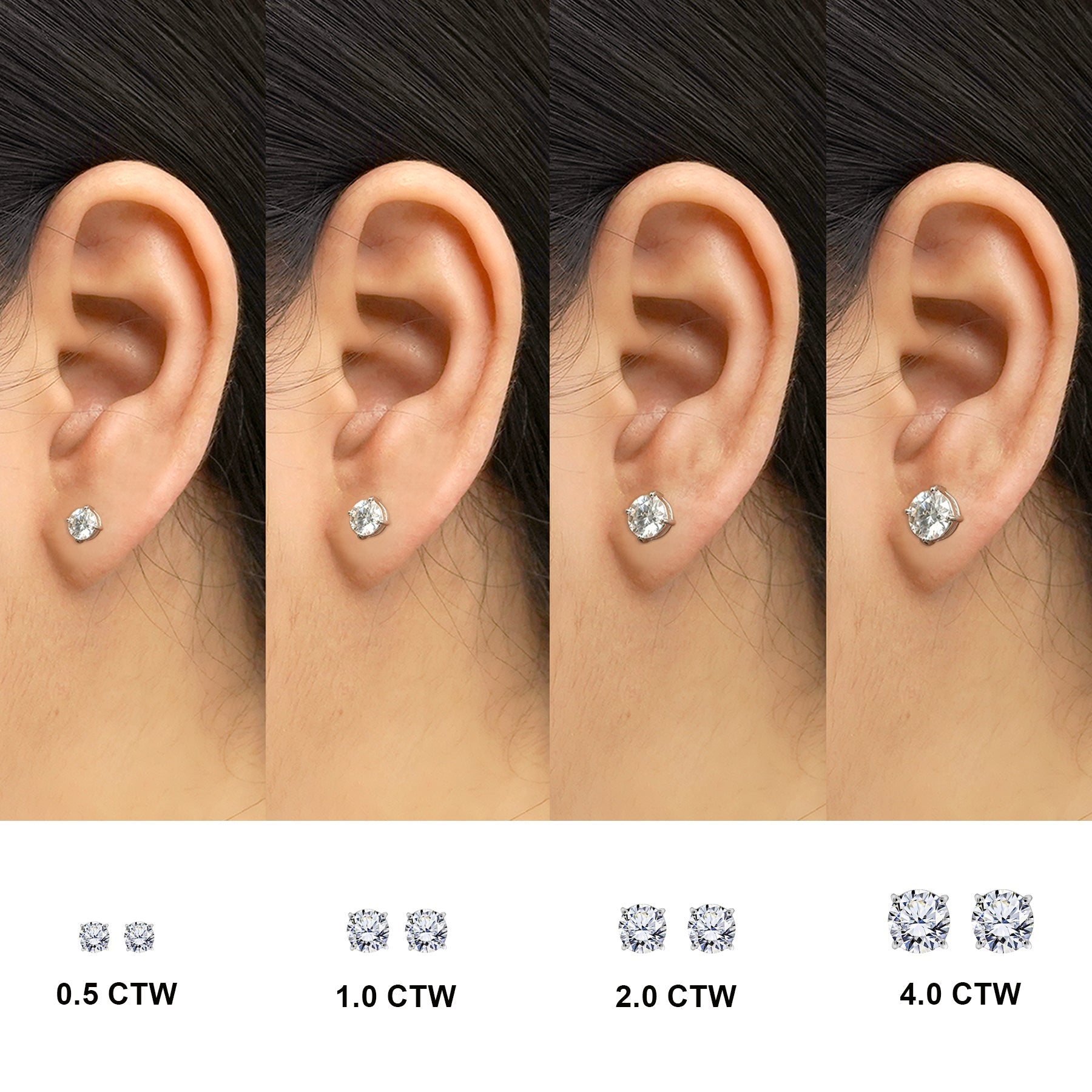 JeenMata 4 Prong 0.5 Carat Round Shaped Moissanite Solitaire Stud Earrings in 18k Rose Gold Plating for Women
