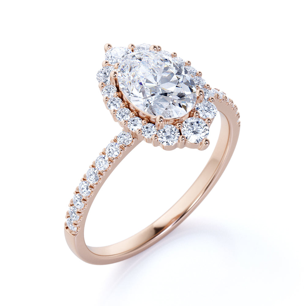 Pave 1.50 Carat Oval Moissanite Halo Engagement Ring