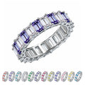 JeenMata 10 Carat Emerald Cut June Birthstone - Multicolor Eternity Wedding Band - Alexandrite & Cubic Zirconia Rings in 18K White Gold Plating for Women