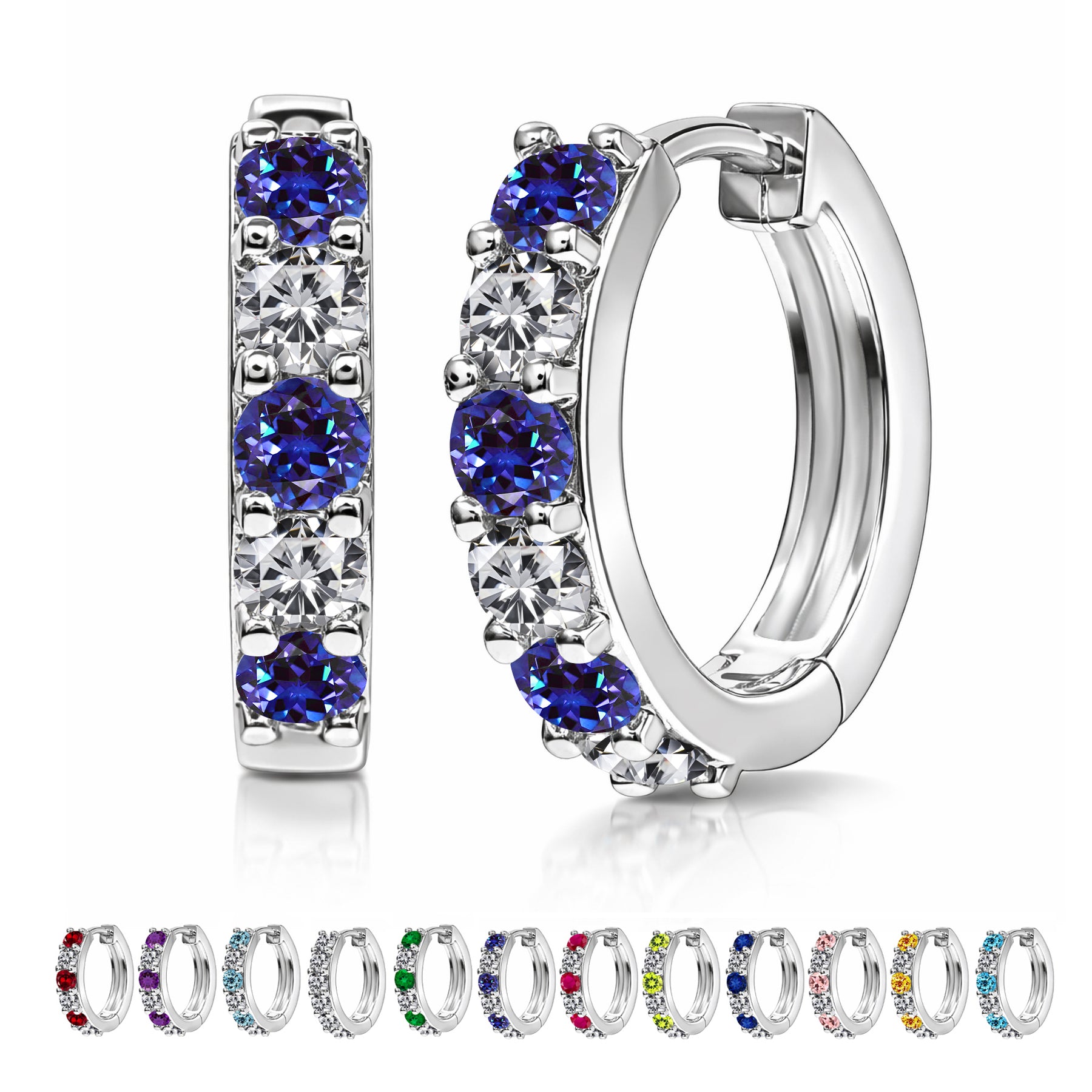 JeenMata 2 Carat June Birthstone - Alexandrite & Cubic Zirconia Hoop Earrings - Multicolor Birthstone Earrings in 18K White Gold Plating for Women
