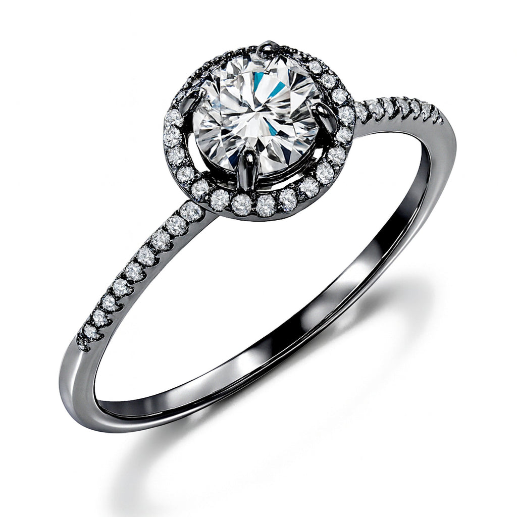 Certified 1 Ct Round Lab Diamond Halo Engagement Ring