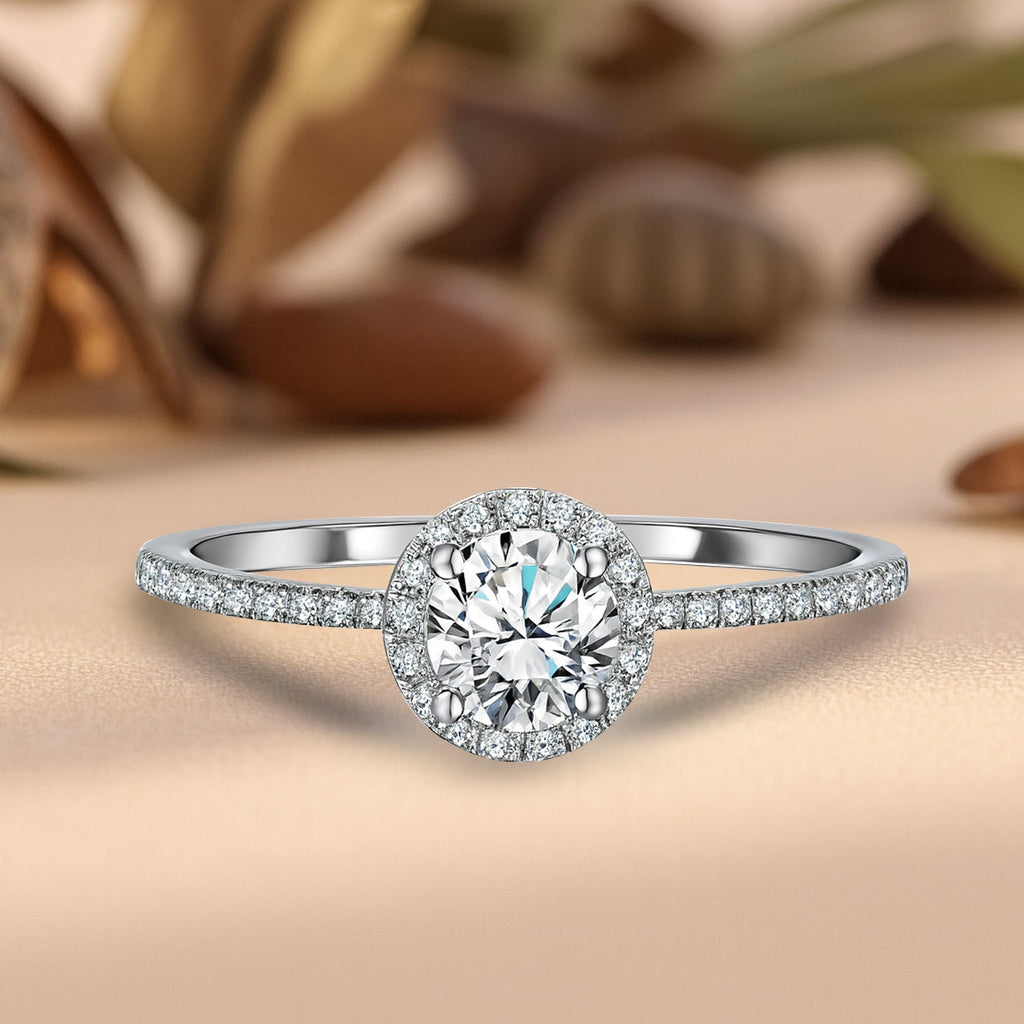 Certified 1 Ct Round Lab Diamond Halo Engagement Ring