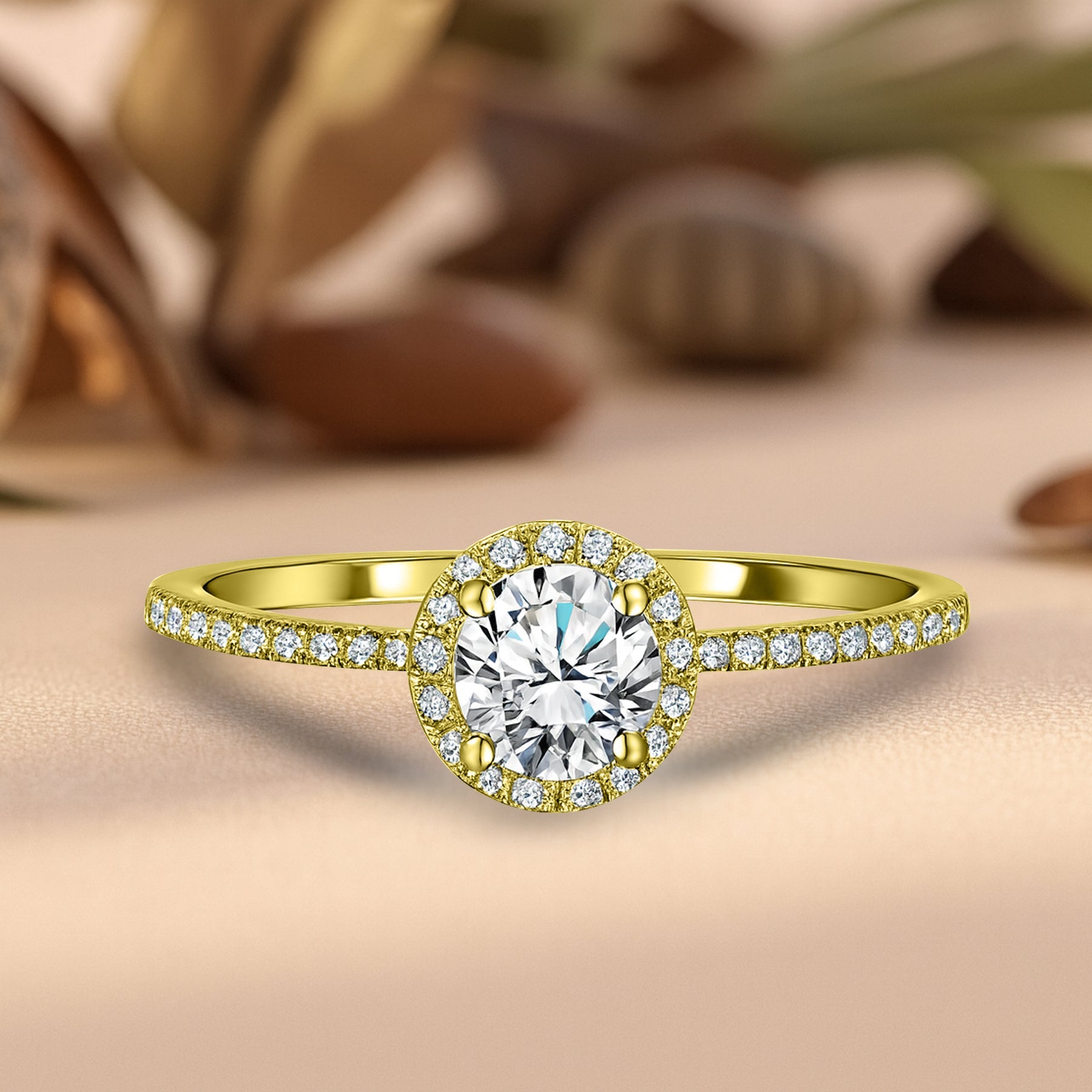 Certified 1 Ct Round Lab Diamond Halo Engagement Ring