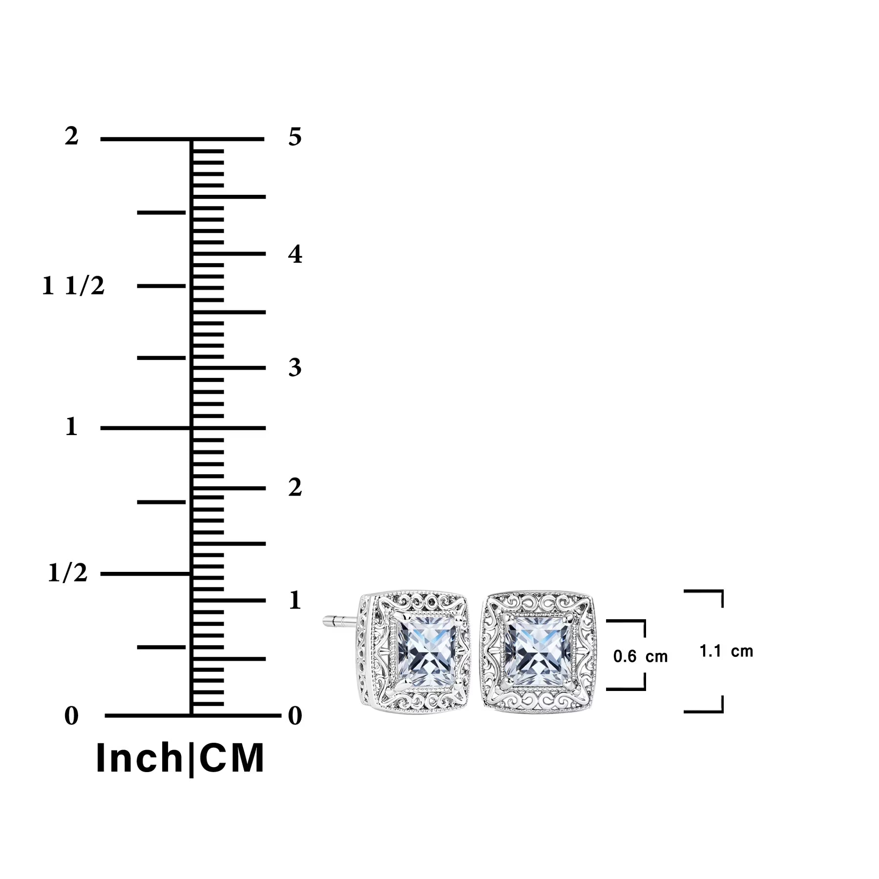 JeenMata 2 Carat Moissanite Princess Cut Stud Earring Classic Square Design - in 18K White Gold Plating for Women Earrings