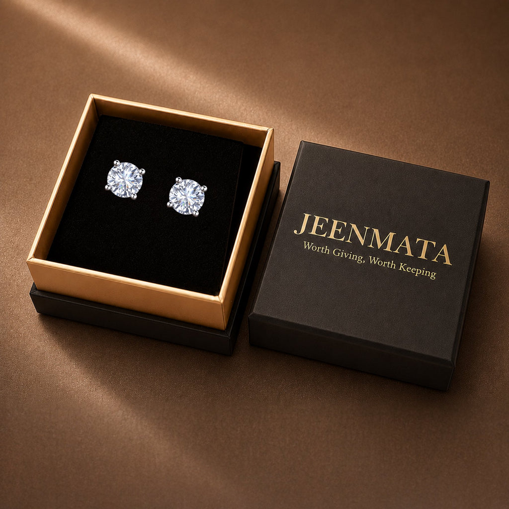 JeenMata 1 Carat Round Solitaire Moissanite Stud Earrings for Women, Earrings for Men, 18K White Gold Plated, Hypoallergenic Earrings, D VS1, Stud Earring for Woman, Jewelry, Gift, Earrings