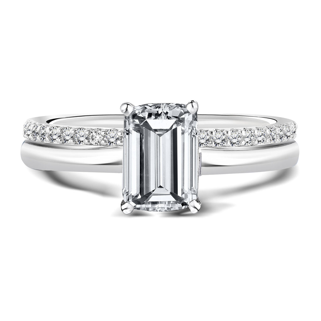 1 Carat Emerald Cut Moissanite Pave Bridal Set