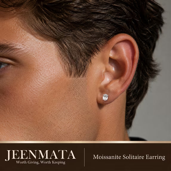 JeenMata 4 Carat Oval Solitaire Moissanite Stud Earrings for Women, Earrings for Men, 18K White Gold Plated, Hypoallergenic Earrings, D VS1, Stud Earring for Woman, Jewelry, Gift, Earrings