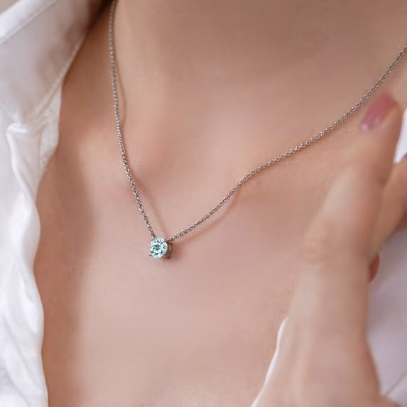 JeenMata 2 Carat March Birthstone Necklace for Women, Aquamarine Solitaire Pendant in 18K White Gold Plated, Birthday Anniversary Wedding Gift for Girlfriend Wife, Her, Woman, Teen