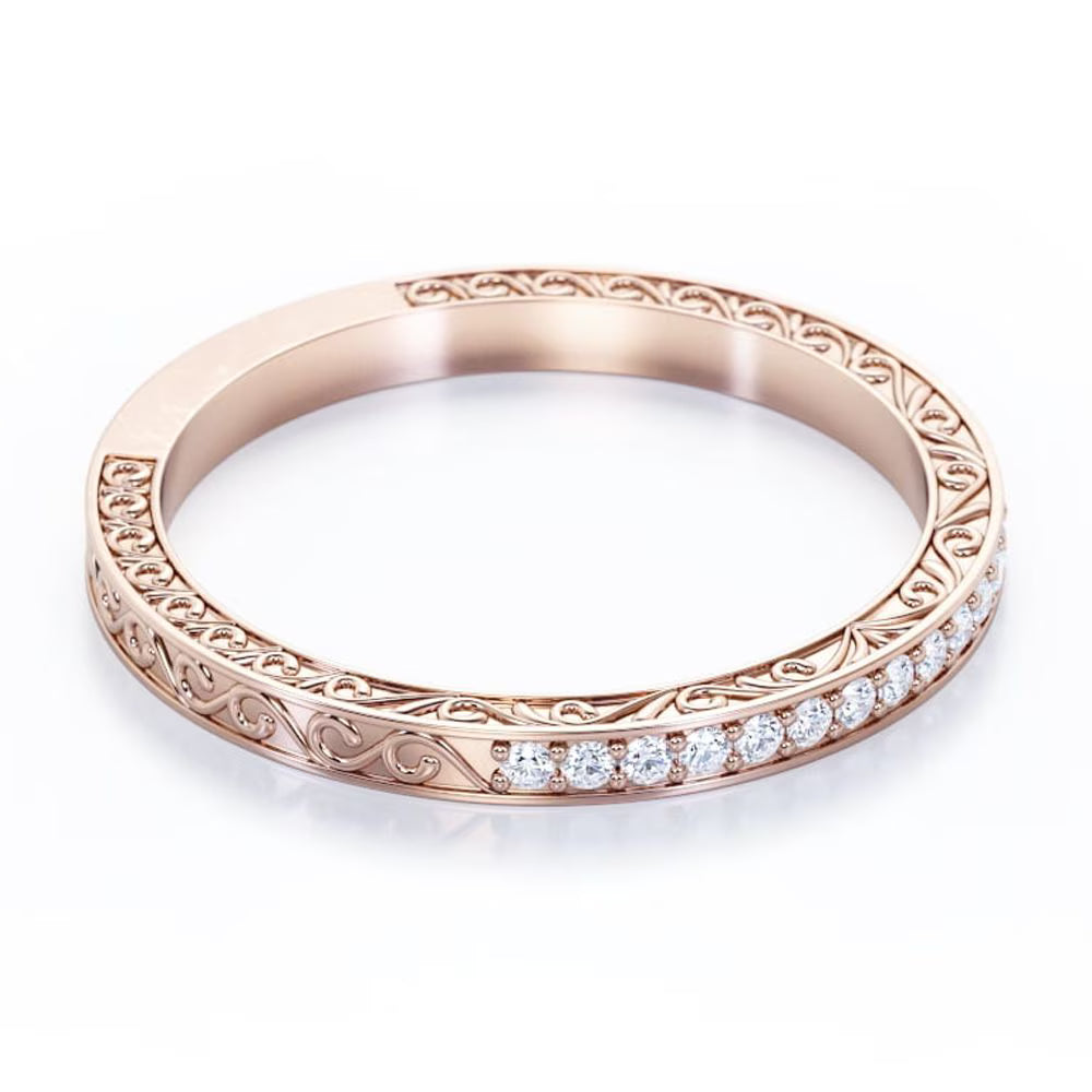 JeenMata Art-Deco 0.25 Carat April Birthstone Victorian Style Round Cut Wedding Band in 18K Rose Gold Plating for Women