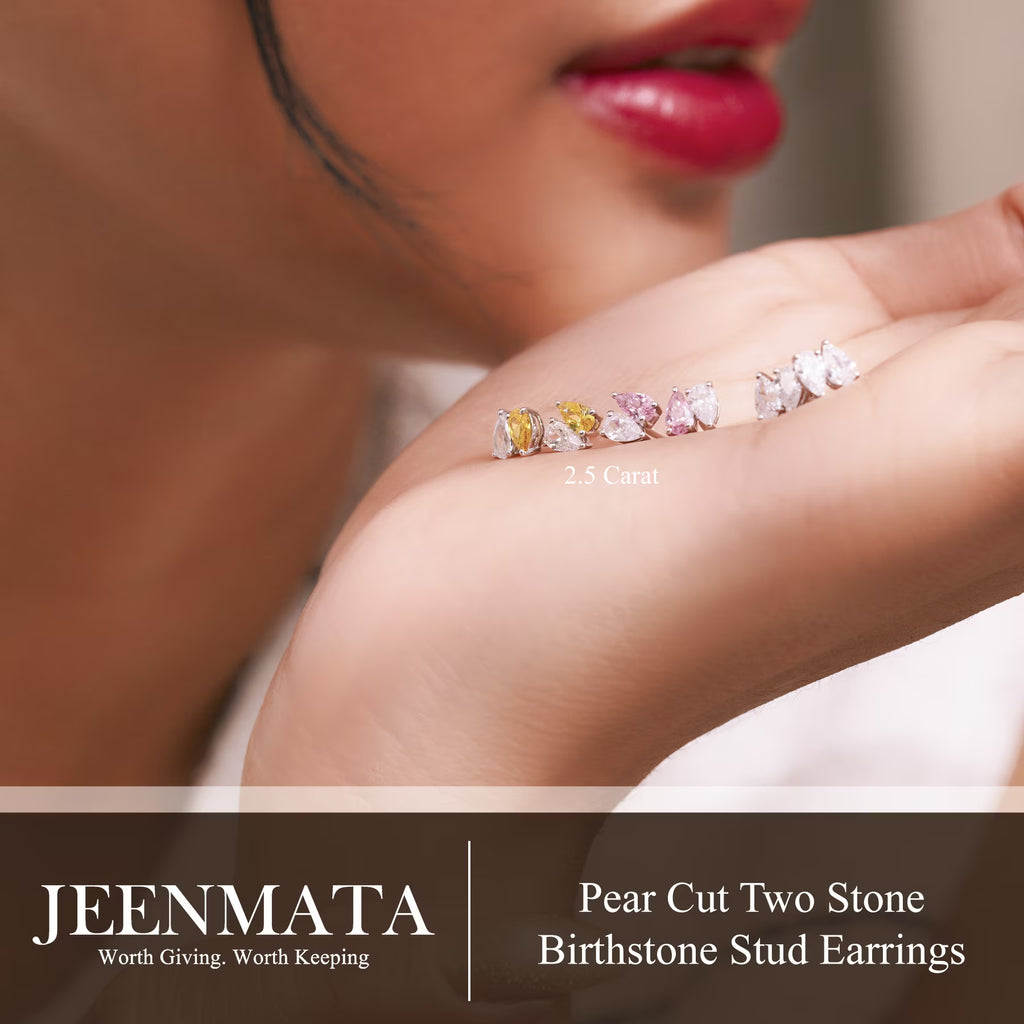 JeenMata 2.5 Carat Pear Cut August Birthstone Stud Earring - Peridot & Cubic Zirconia Two Stone Earrings in 18K White Gold Plating Gift for Women