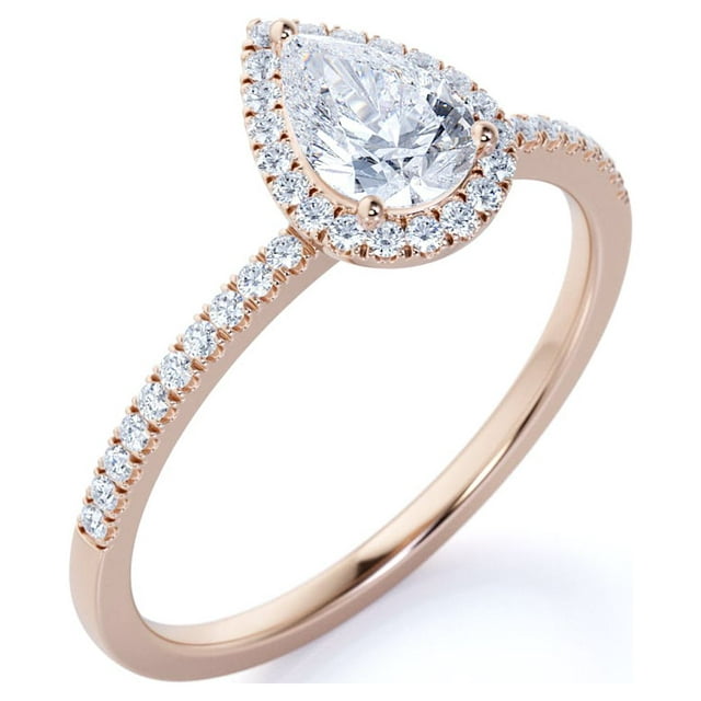 Vintage 0.50 ct Pear Shaped Diamond Halo Engagement Ring in 10K White Gold