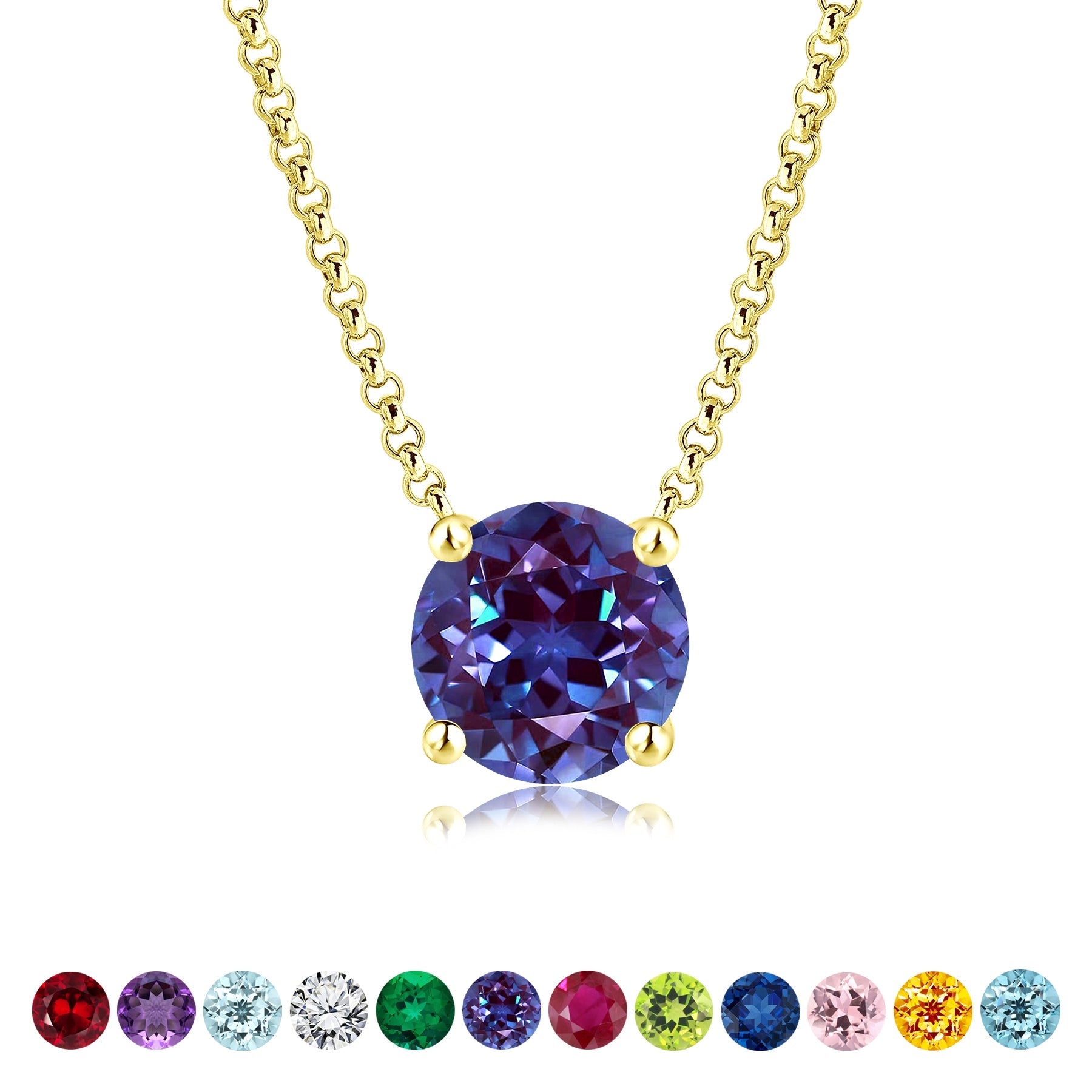 JeenMata 1 Carat Alexandrite - June Birthstone Solitaire Pendant Necklace in 18K Yellow Gold Plated, Female, Adult