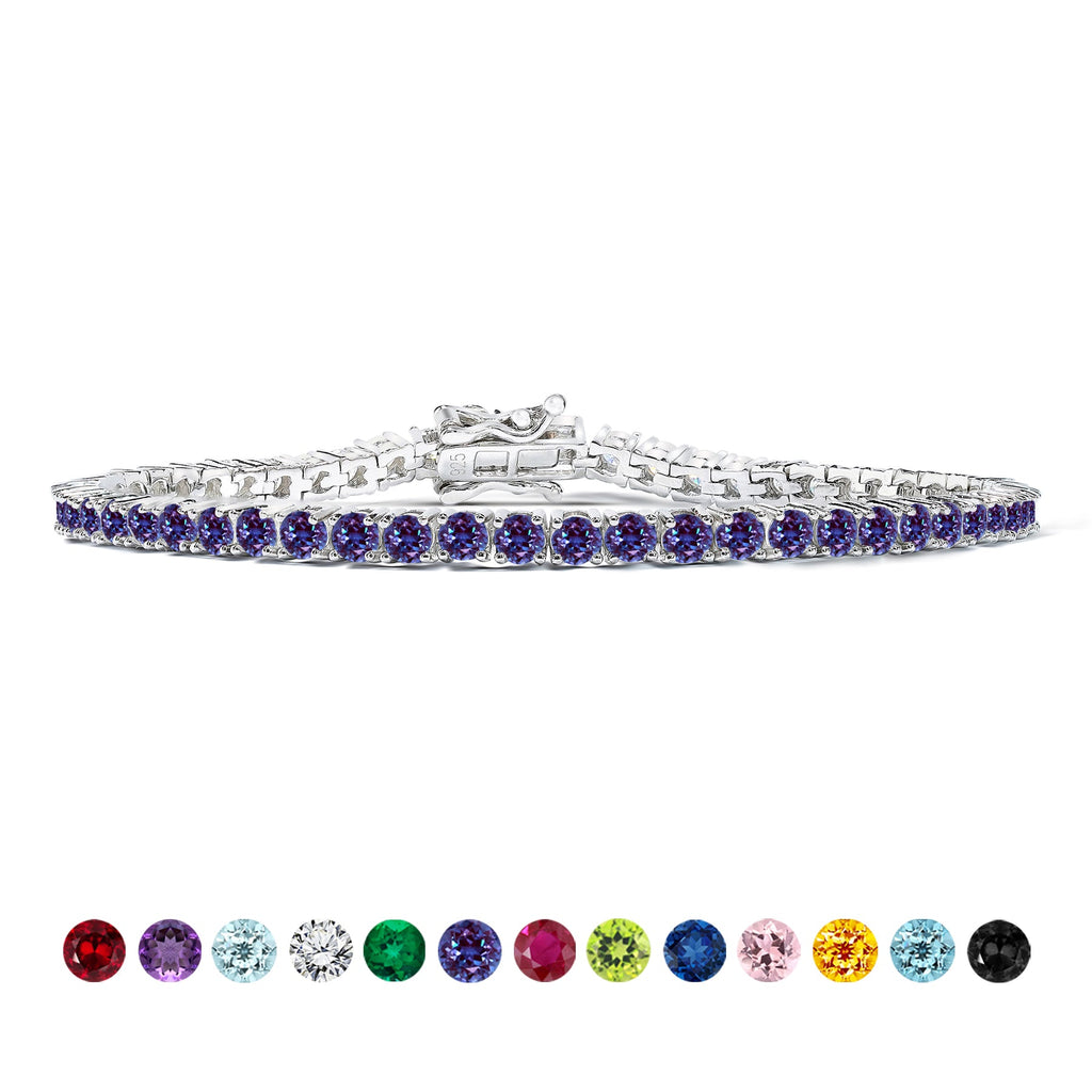 Classic 5.5 TCW Round Cut June - Alexandrite - Birthstone Tennis Bracelet Eternity Design - White Gold Plating, Female, Adult