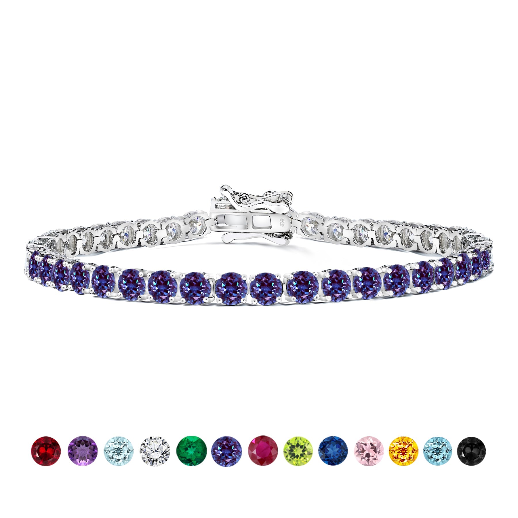 11 TCW Round Cut June - Alexandrite - Birthstone Tennis Bracelet for Women in Eternity Design - White Gold Plating, Female, Adult