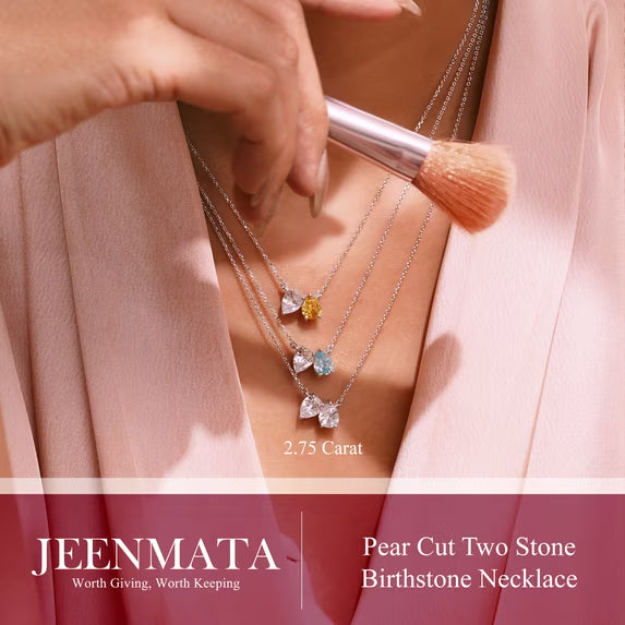 JeenMata 2.75 Carat November Birthstone Necklace - Pear Cut Two Stone Citrine & Cubic Zirconia Necklaces in 18K White Gold Plating Gift for Women, Mother, Her