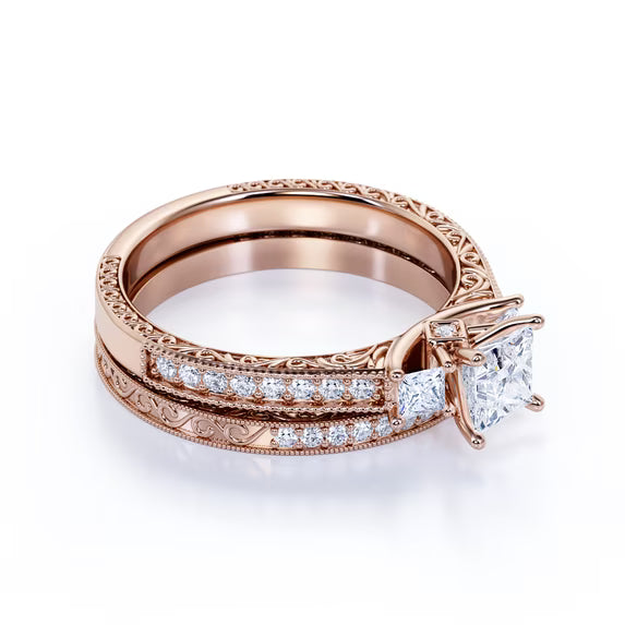 JeenMata Beautiful 1.25 Carat Real Moissanite Wedding Ring Set in 18k Rose Gold Plating for Women
