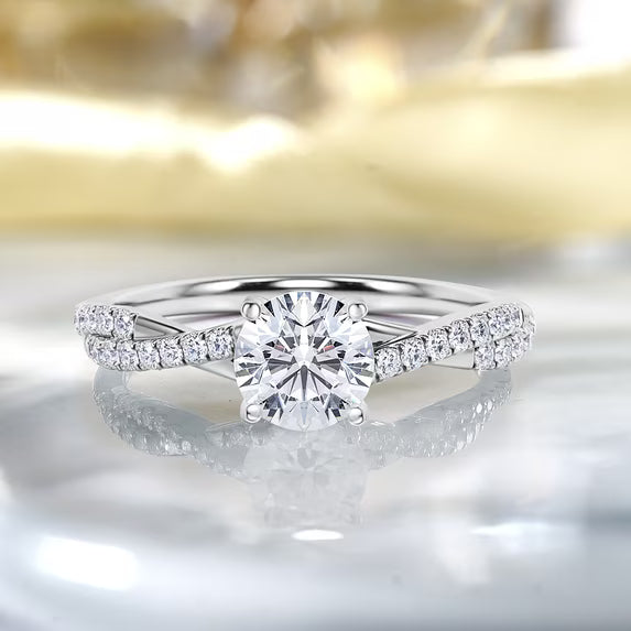 JeenMata 1 Carat infinity Round cut Moissanite Engagement Ring in 18K White Gold Plating for Women