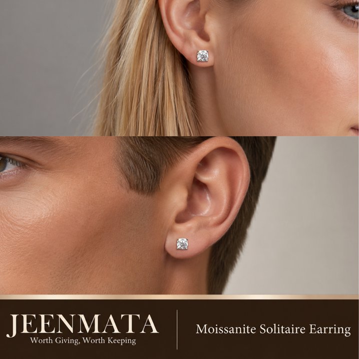 JeenMata 4 Carat Cushion Solitaire Moissanite Stud Earrings for Women, Earrings for Men, 18K White Gold Plated, Hypoallergenic Earrings, D VS1, Stud Earring for Woman, Jewelry, Gift, Earrings