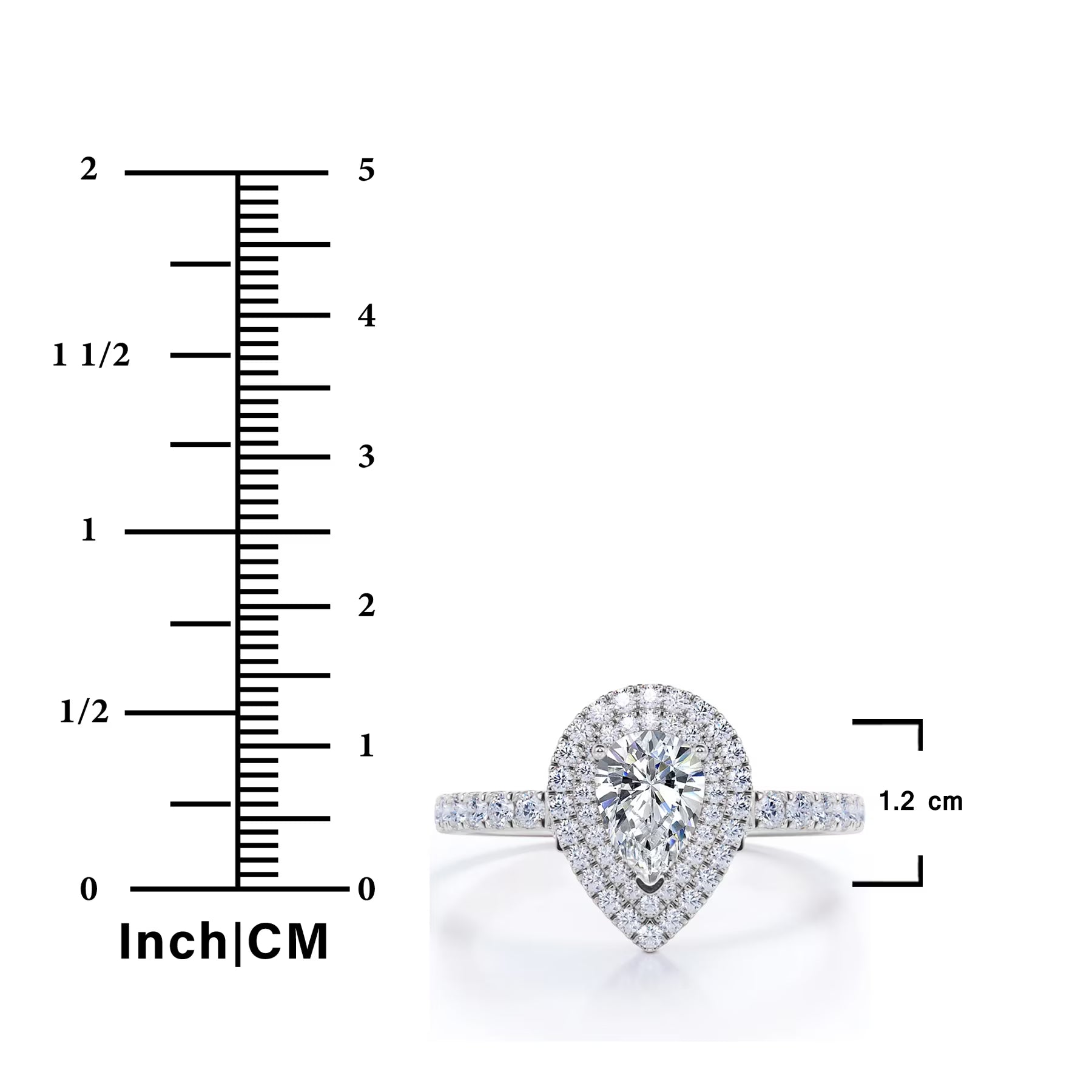 JeenMata Pave Style 1 Carat Pear-Shaped Moissanite Double Halo Cluster Engagement Ring in 18K Rose Gold Plating for Women